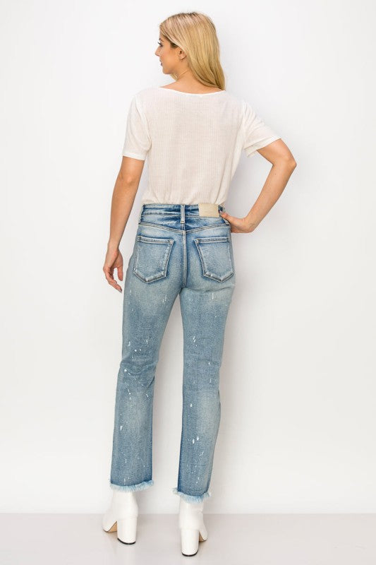 High Rise Distressed Straight Jeans