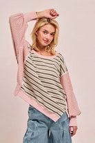 Striped Top With Cut Edge And Reverse Outseam