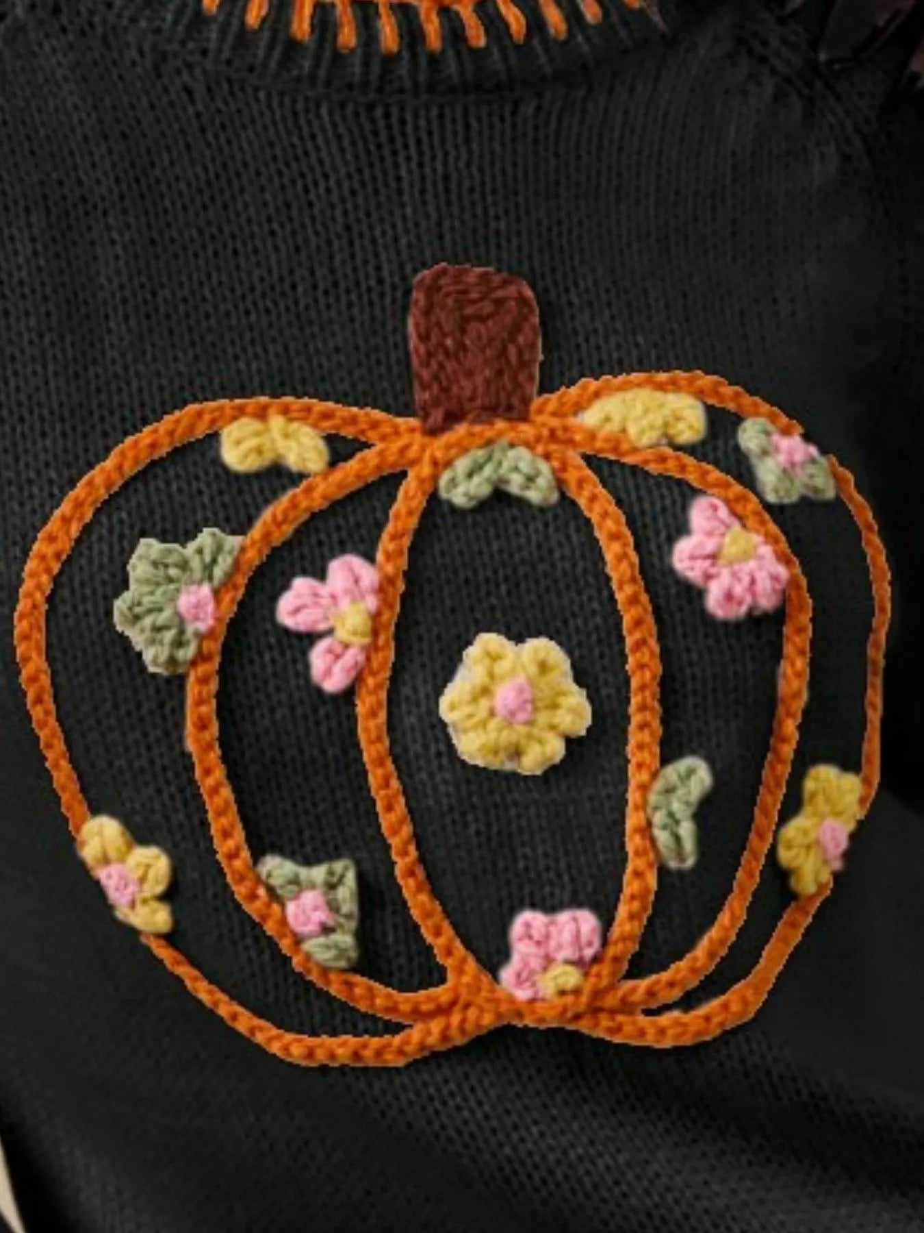 Pumpkin Floral Embroidered Sweater