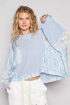 Cropped Gauze Floral Pattern Top