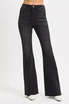High Rise Flare Raw Cut Hem Jeans