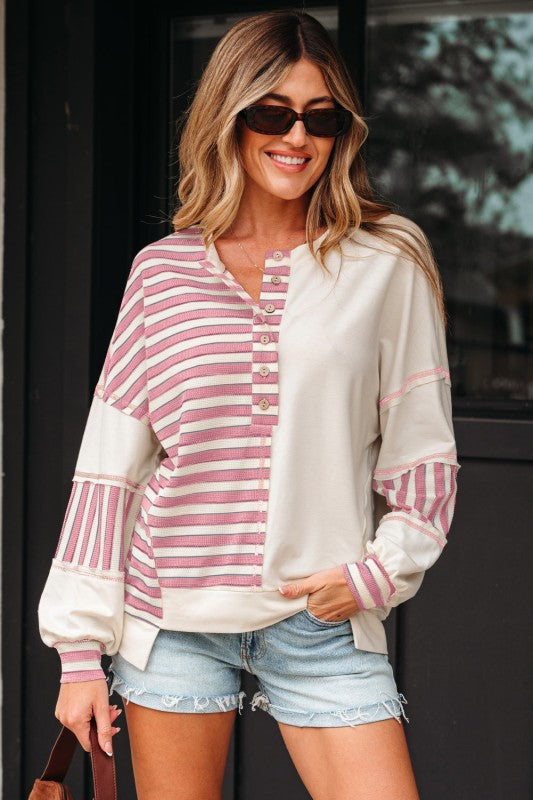 Striped Patchwork Henley Top