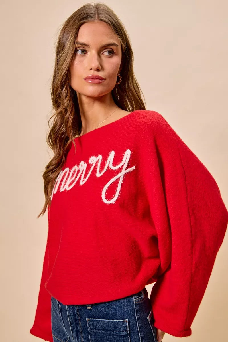 Merry Tinsel Lettering Christmas Sweater