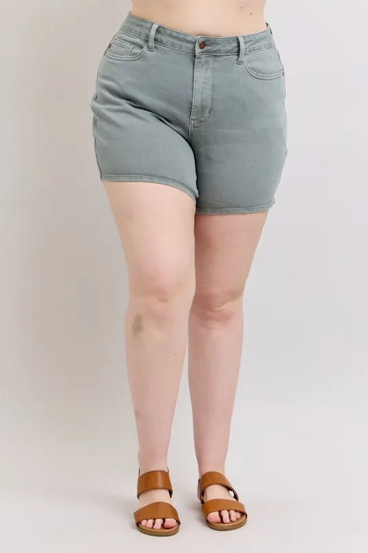 Judy Blue Full Size Hw Garment Dyed & Back Pkt Embroidery Shorts Plus Size