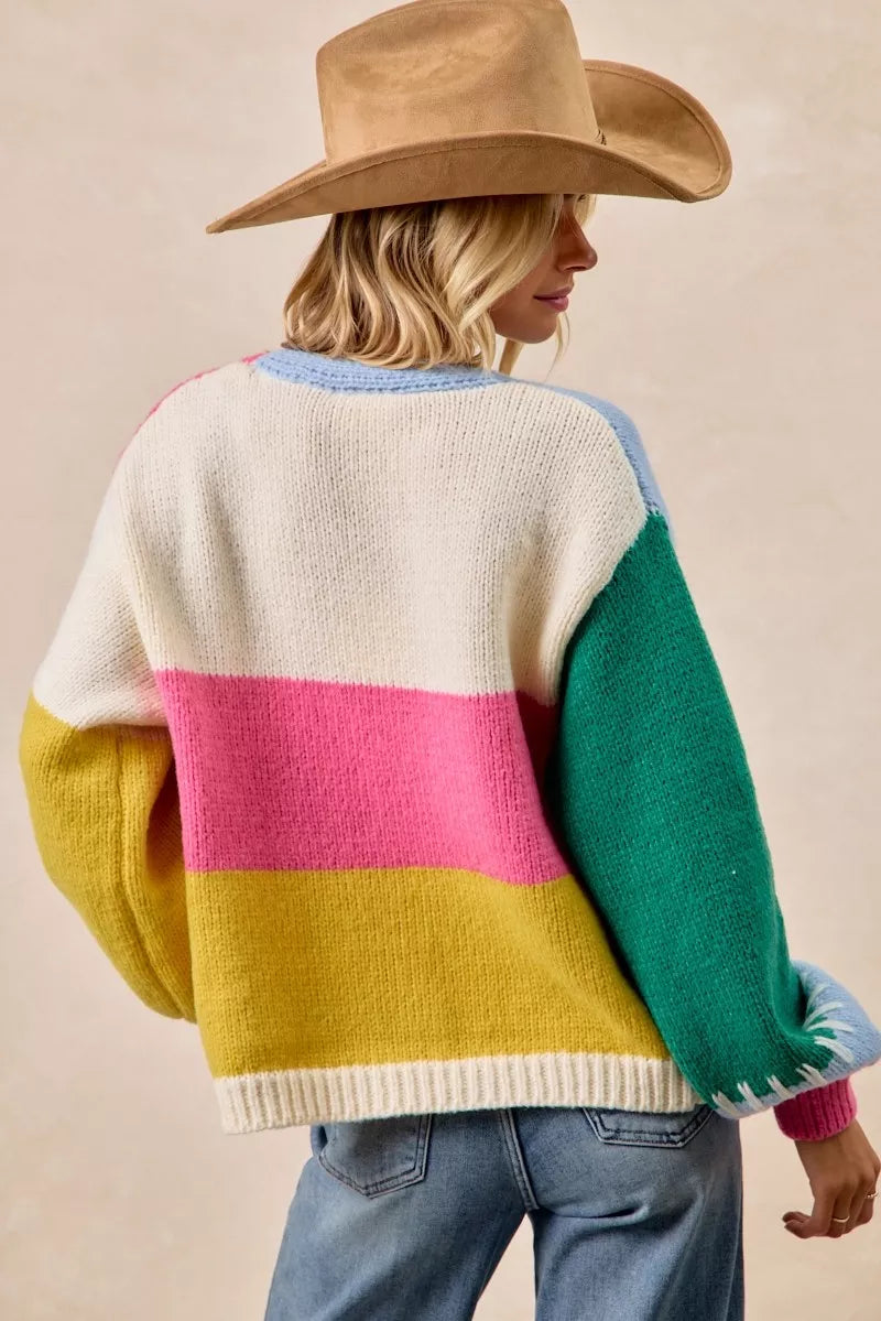 Color Block Open Front Cardigan