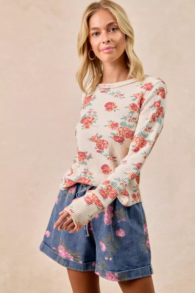 Floral Washed Waffle Thermal Top