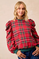Plaid Exaggerated Shoulder Top