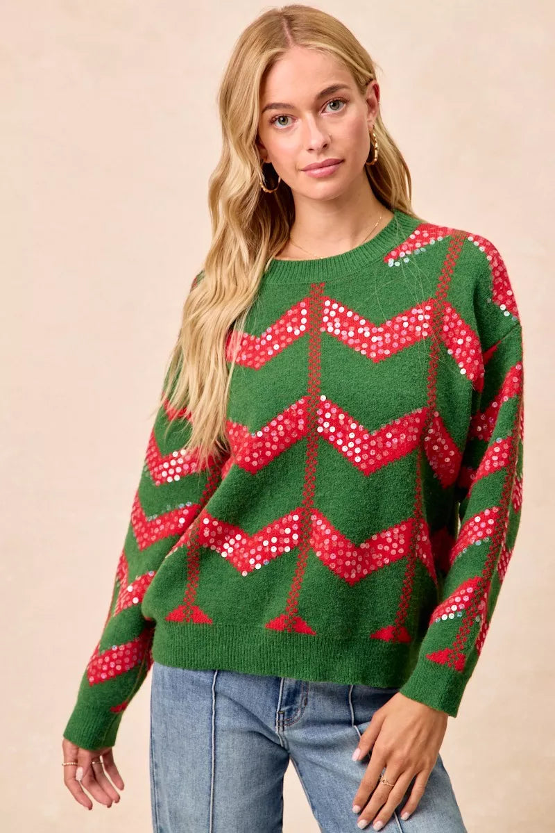 Chevron Sequins Detail Sweater