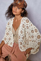 Openwork Chenille Cardigan with Contrast Floral