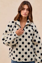 Polka Dot Sherpa Half Zip Up Top