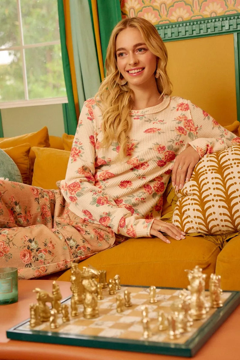 Floral Washed Waffle Thermal Top