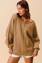 Loose Fit Exposed Seam Slouchy Boucle Sweater
