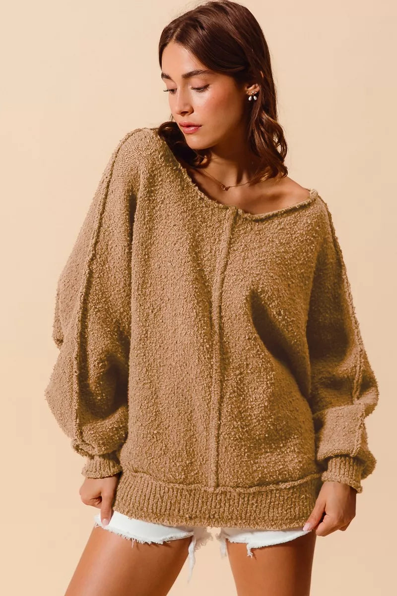 Loose Fit Exposed Seam Slouchy Boucle Sweater