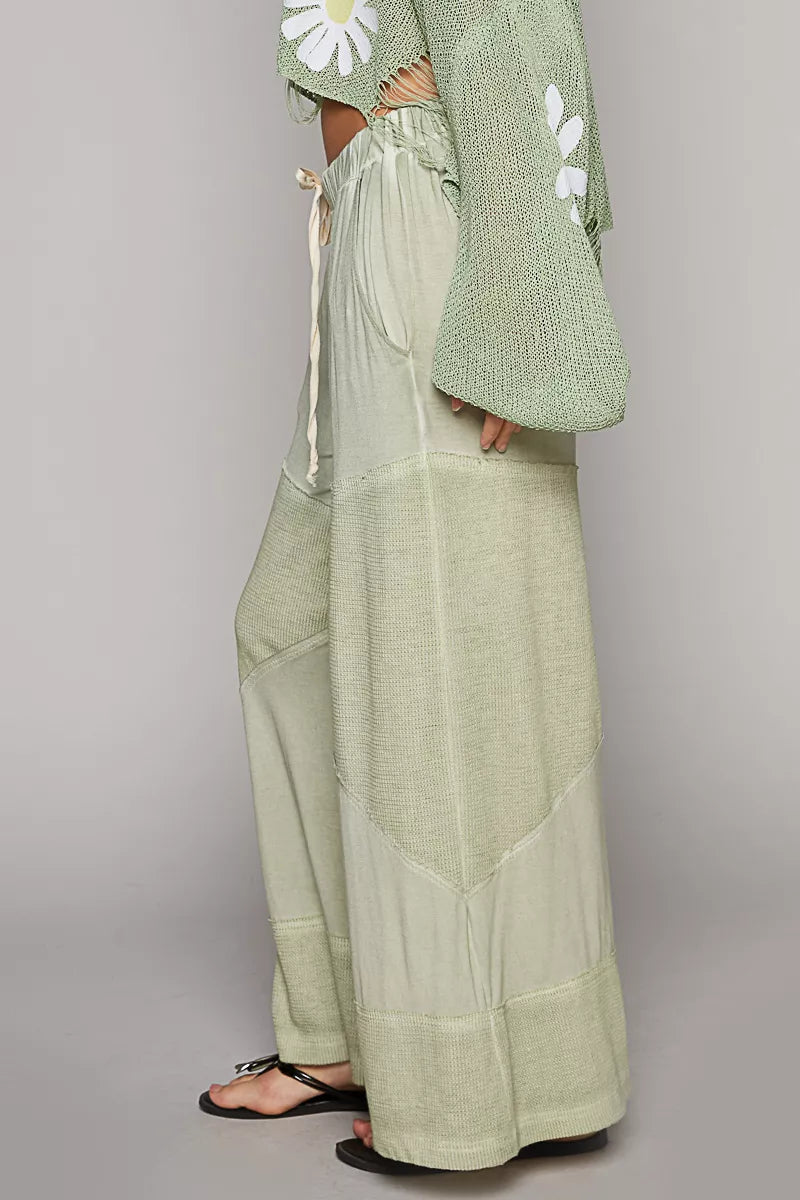Elastic Waistband Wide Leg Pants with Drawstring