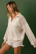 French Terry Lace Shoulder Top