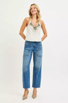 4 Way Stretch Mid Rise Barrel Jeans