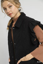 Corduroy Quilted Ruffle Sleeve Vest