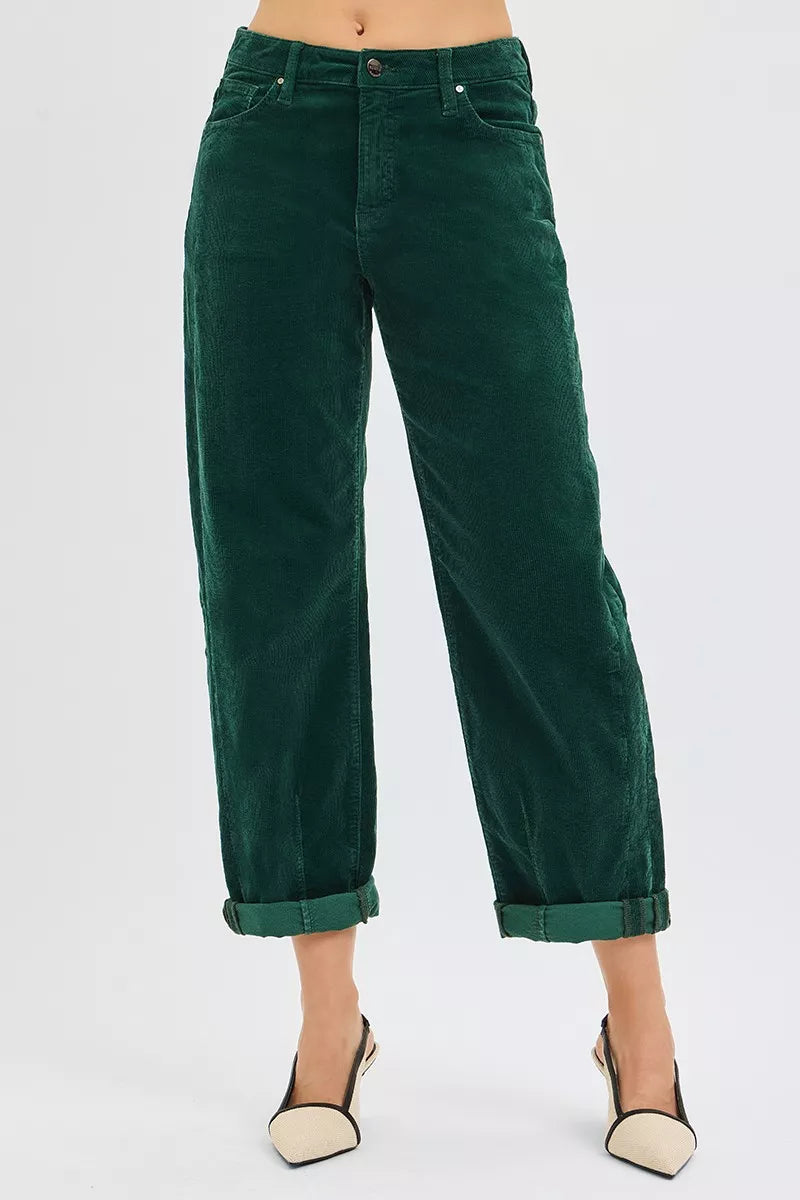 RISEN High Rise Crop Barrel Cordurory Pants