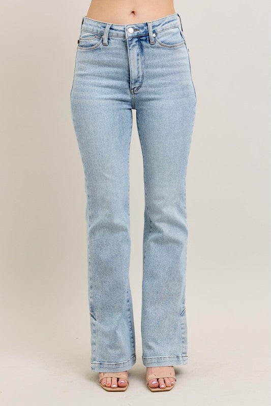 Tummy Control Vintage Wash Side Slit Slim Boot Jeans