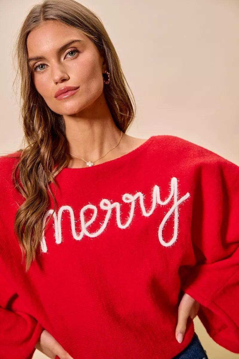 Merry Tinsel Lettering Christmas Sweater