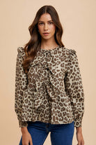 Tied Leopard Round Neck Peplum Blouse