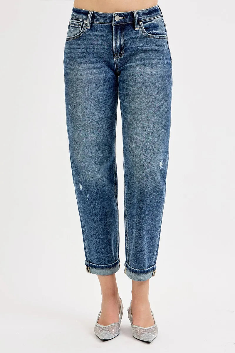 Mid Rise Crop Boyfriend Jeans