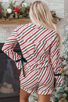 Christmas Stripe Velvet Bow Pajama Set
