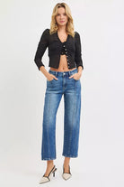 RISEN High Rise Crop Straight Jeans
