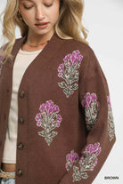 Single Flower Stem Jacquard Cardigan