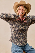 Leopard Print Washed Waffle Thermal Top