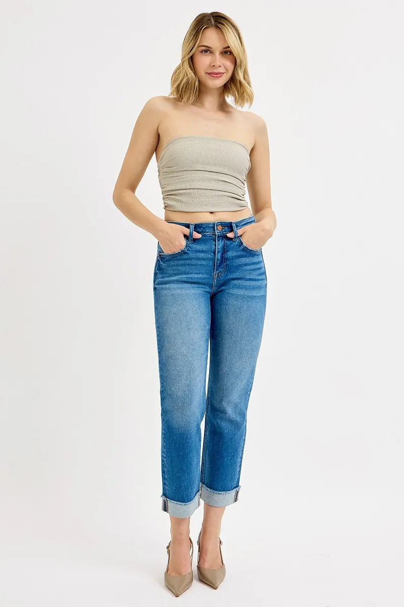 High Rise Boyfriend Fit Cropped Jeans