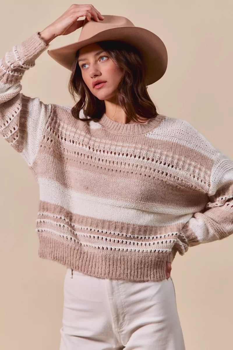 Variegated Stripe Textured Loose Fit Sweater