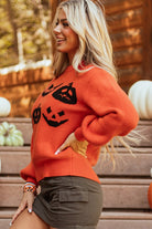 Pumpkin Print Drop Shoulder Sweater
