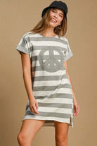 Peace Applique Striped Mini Dress