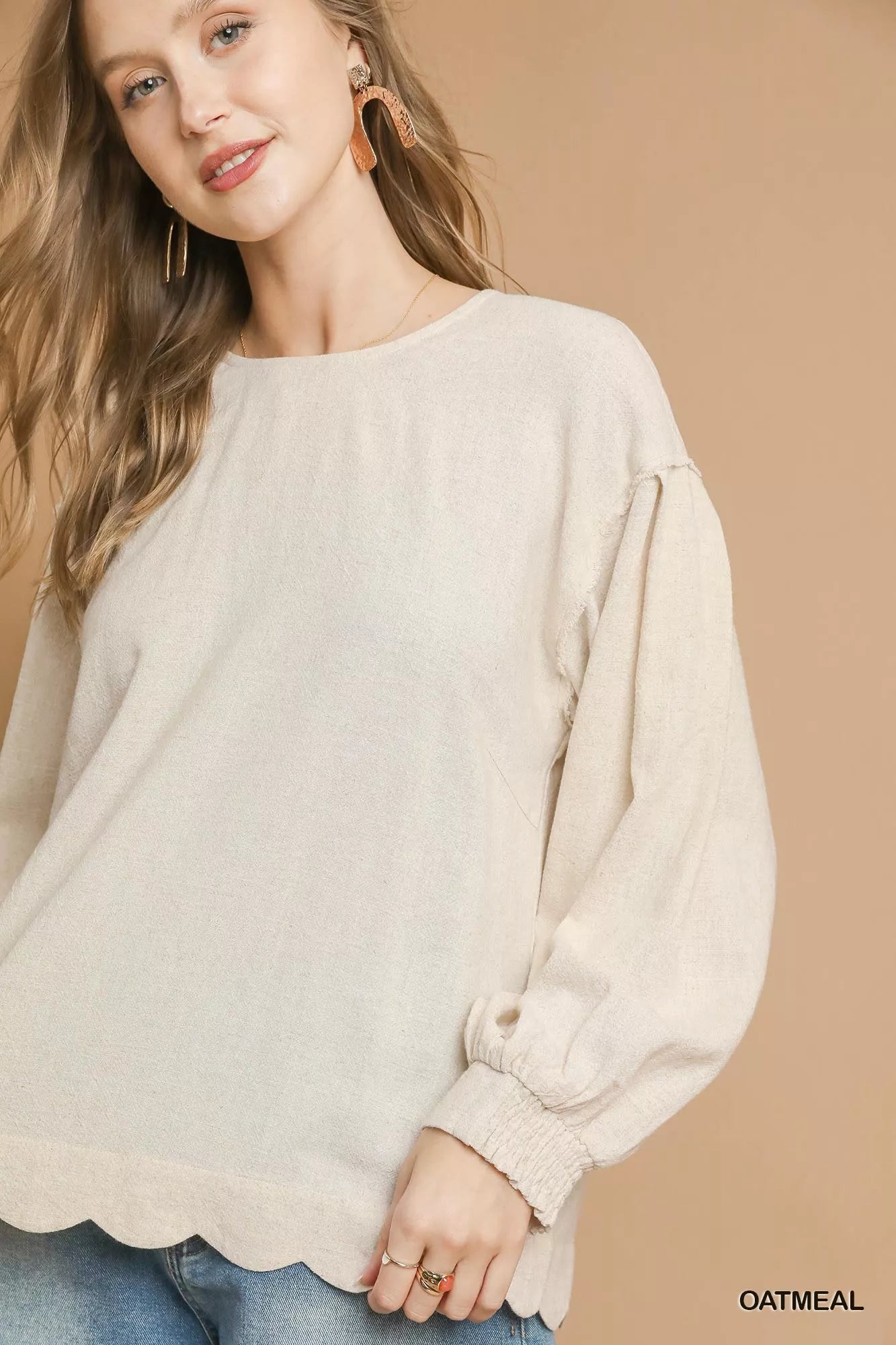 Linen Scallop Hem Blouse