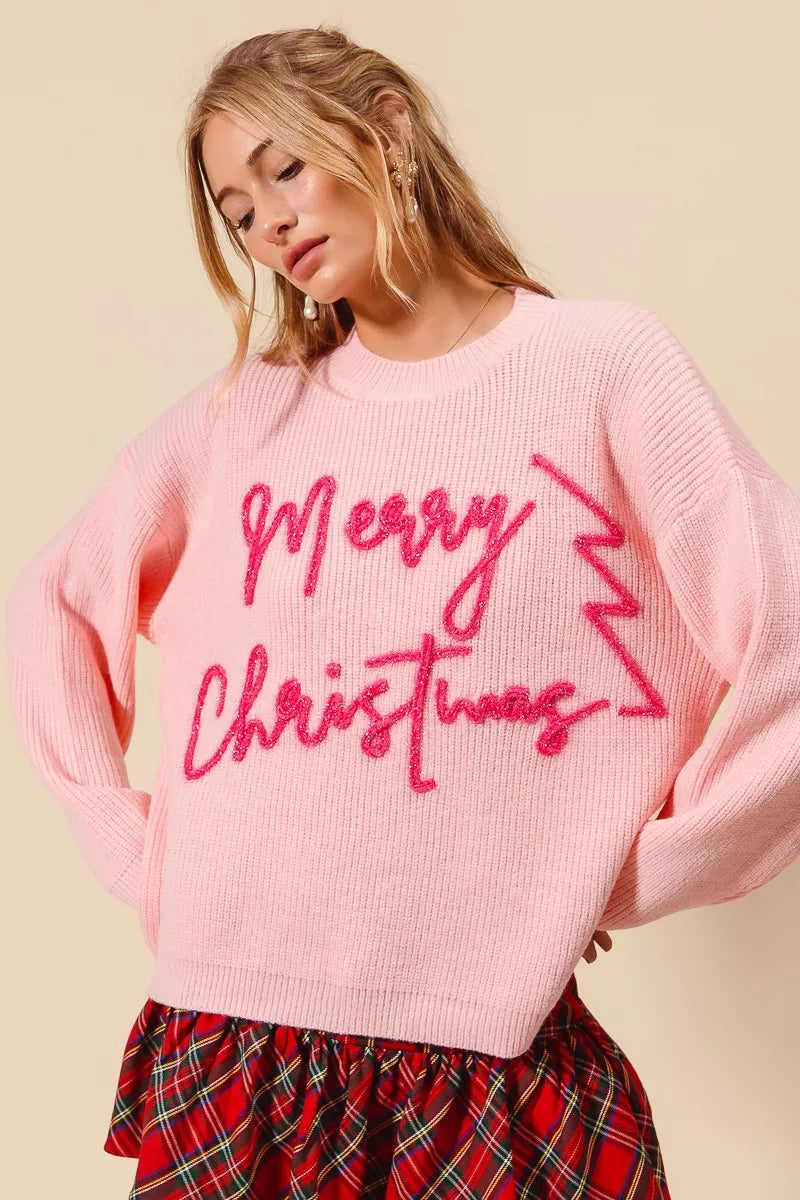 SO ME Merry Christmas Tinsel Lettering Sweater