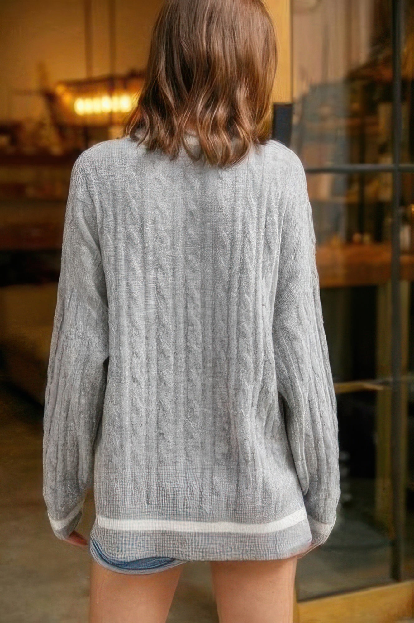 Two-Tone Knit V-Neck Sweater