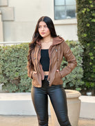 Hooded Faux Leather Jacket