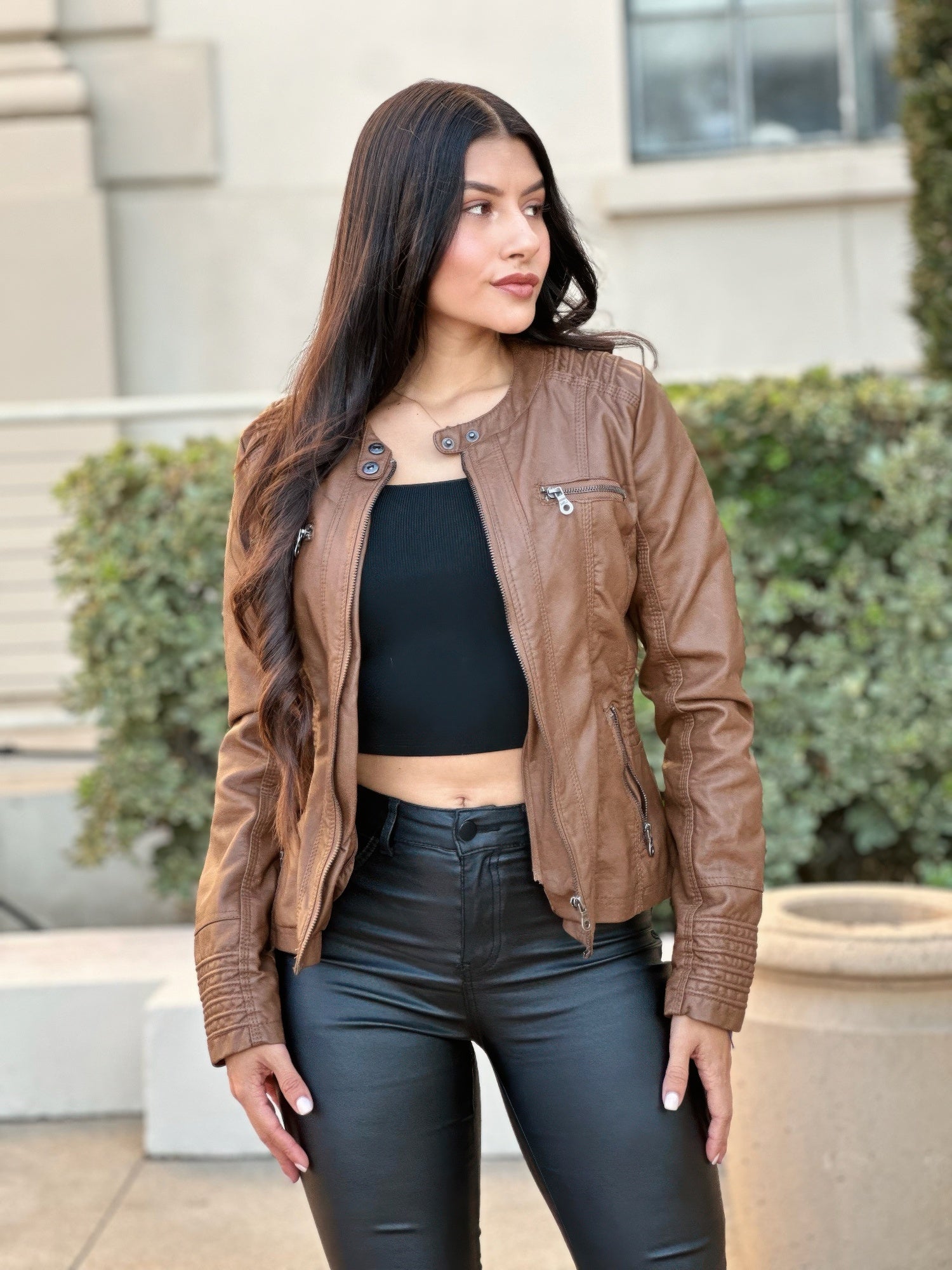 Hooded Faux Leather Jacket