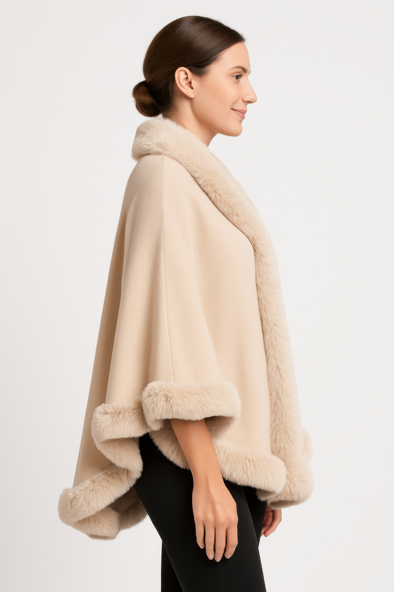 Faux Fur Trim Cape