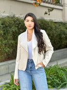 Suede Biker Zip Up Jacket With Pockets