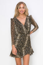 Side Ruched Wrap Snake Print Mini Dress