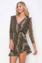Side Ruched Wrap Snake Print Mini Dress
