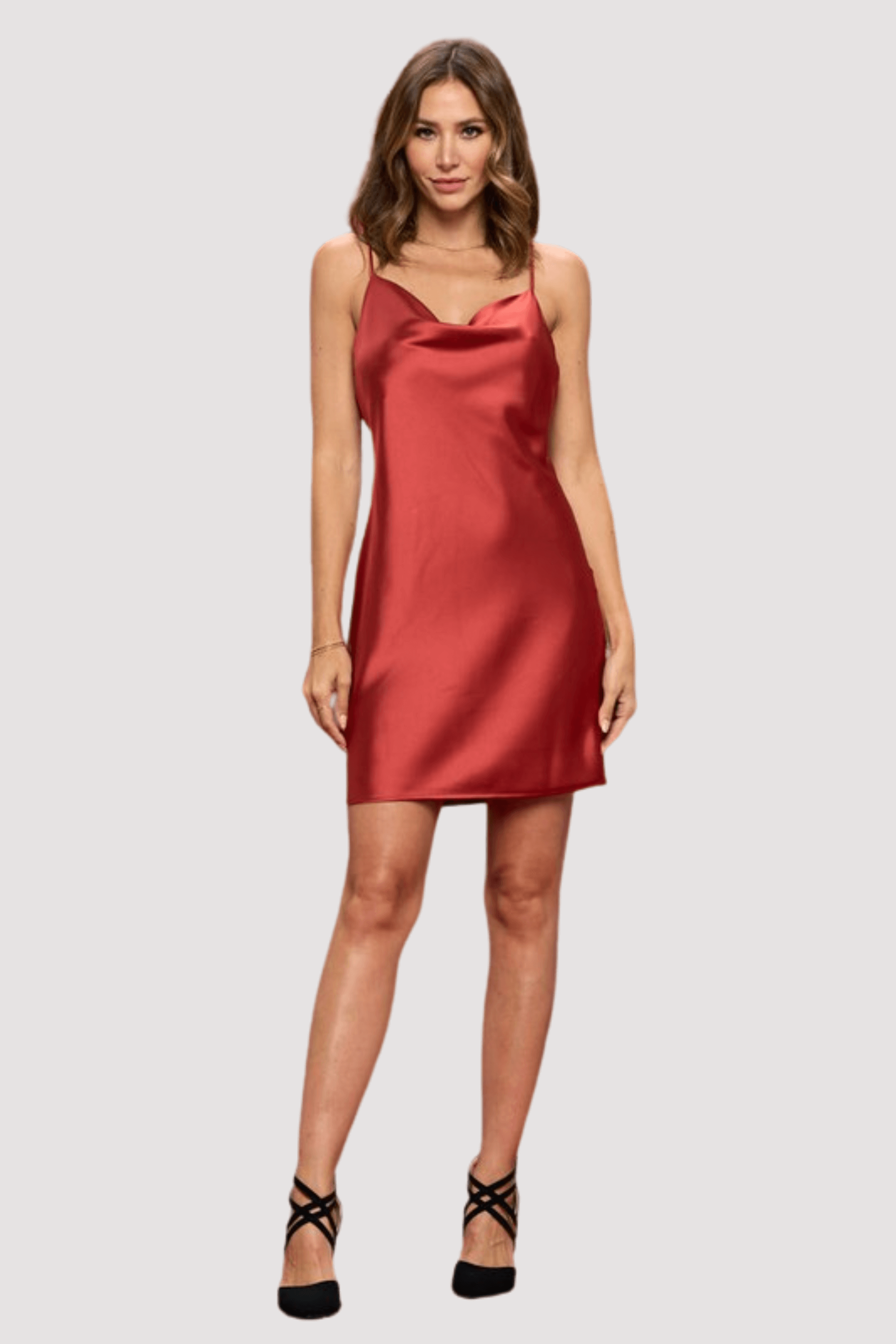 Solid Heavy Bias Cut Satin Slip Dress