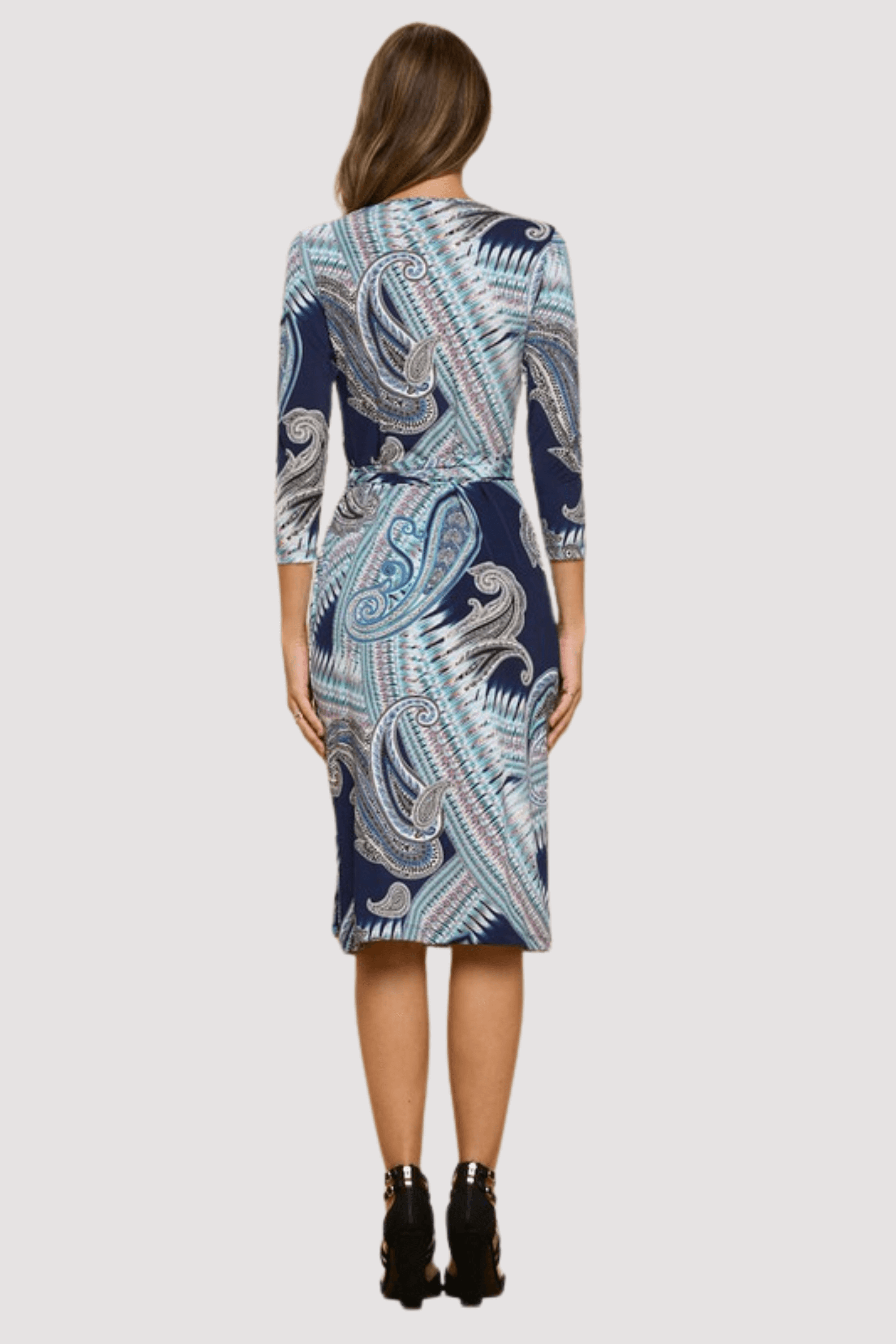 Print V-Neck Jersey Wrap Dress with Tie