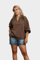 Textured Balloon Sleeve Blouse