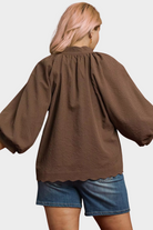 Textured Balloon Sleeve Blouse