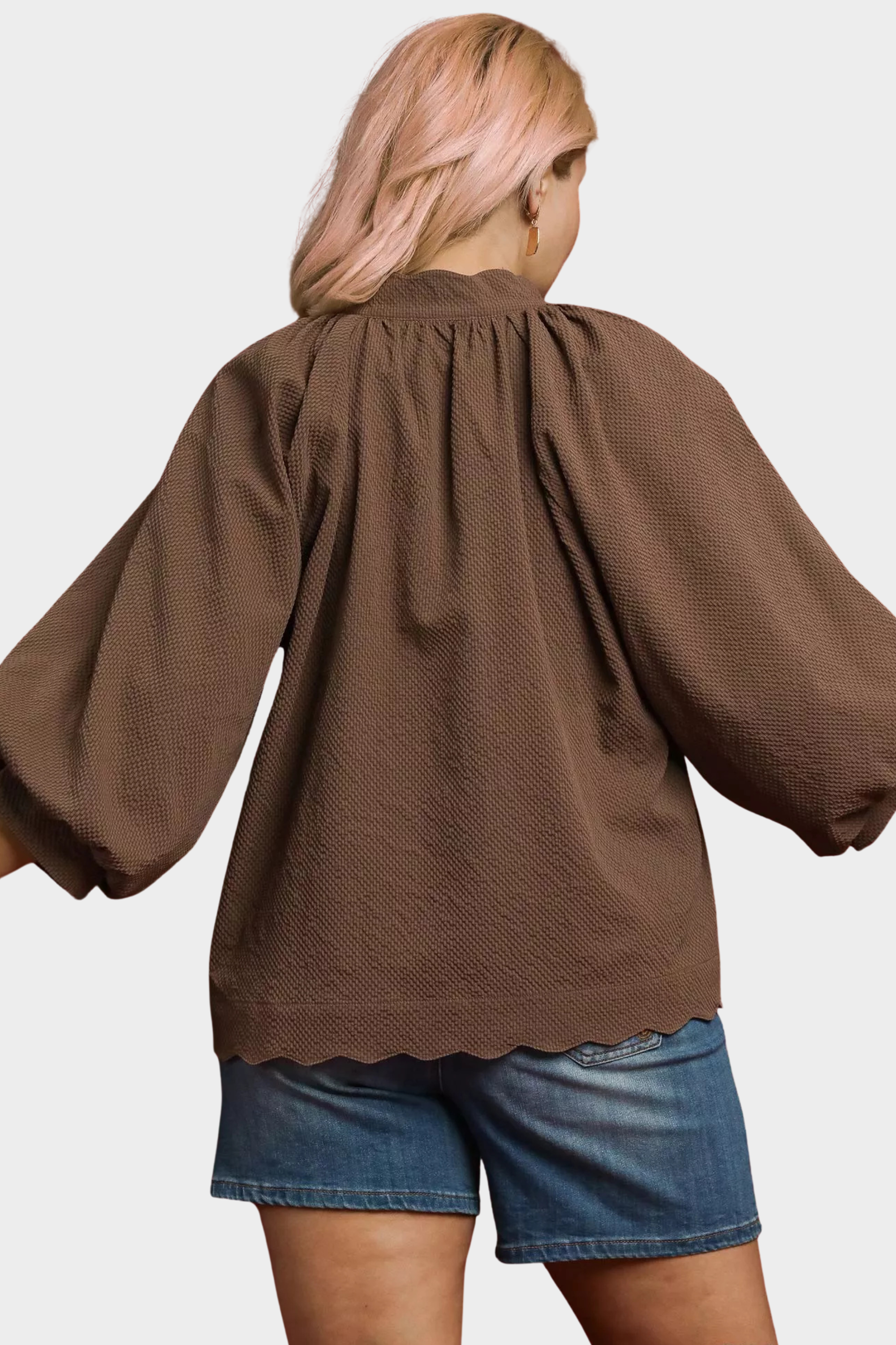 Textured Balloon Sleeve Blouse