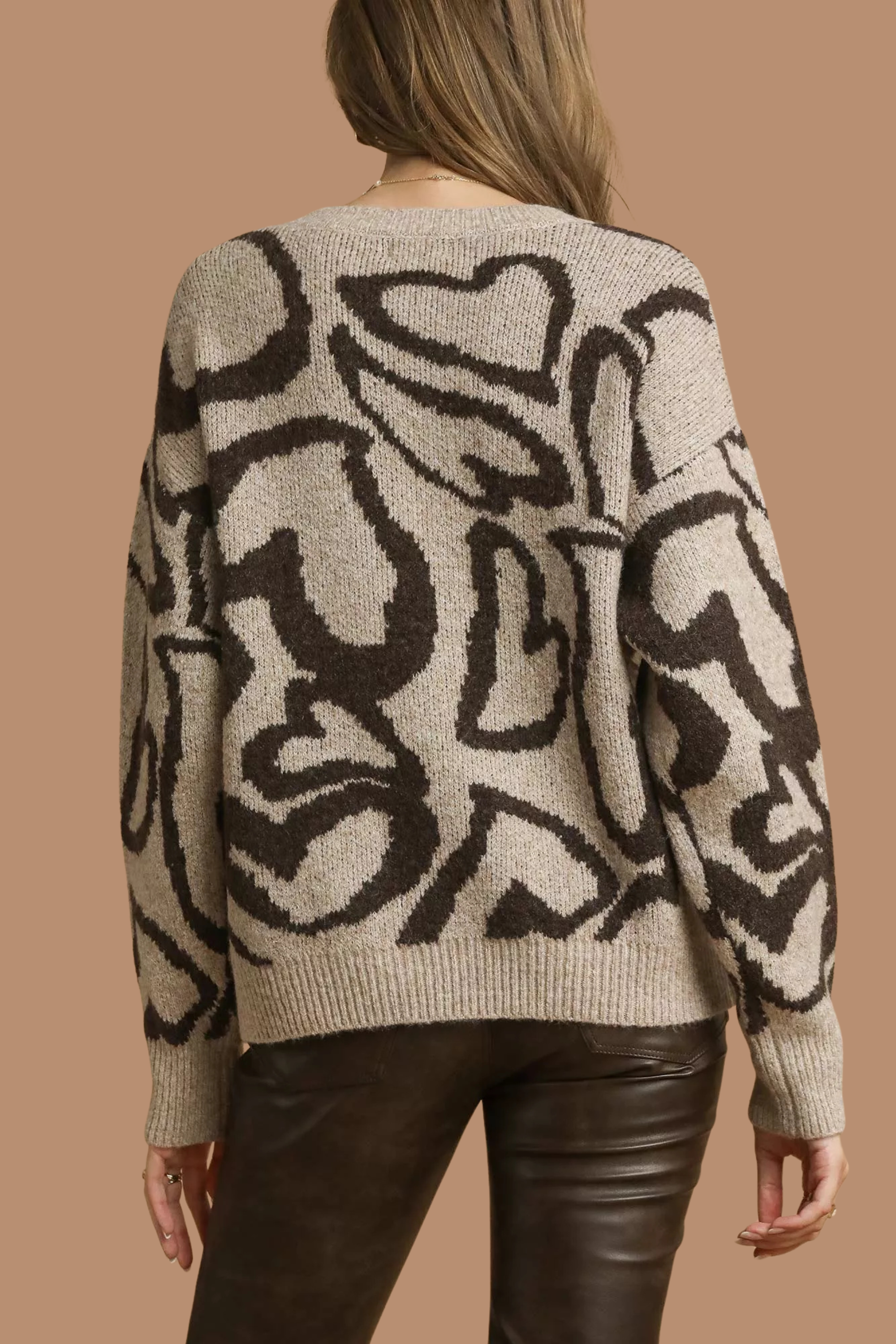 Heart Print Crew Neck Sweater