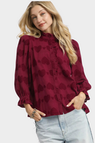 Heart Jacquard Ruffle Trim Shirt